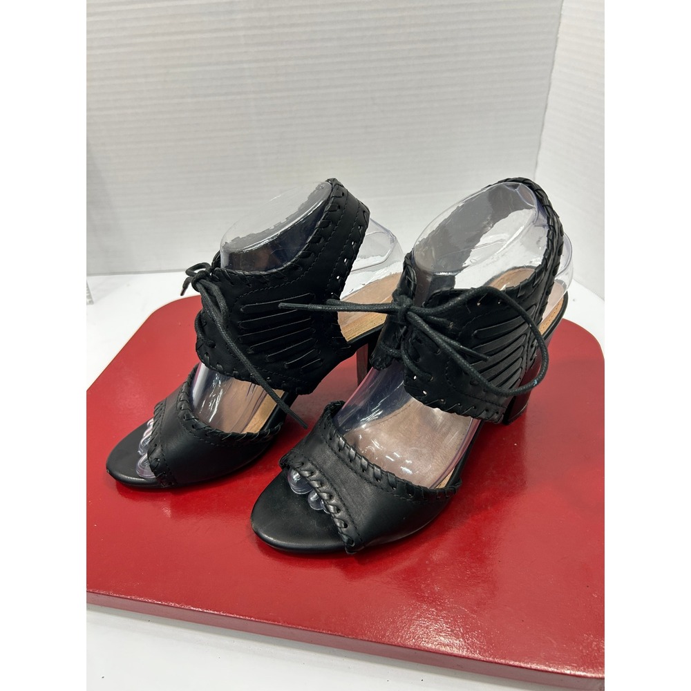 Restricted Whipstitch Lace Up Sandals 7.5 Black Block Heel Western Boho Goth